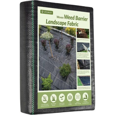 Toile de Paillage 1,2x15M 4x50FT - Geotextile de Paillage Contre Les Mauvais Herbes en 100g/m² Fibres de Polypropylène Tissées Perméable à l'eau, Résiste Rayons UV, Anti Repousse