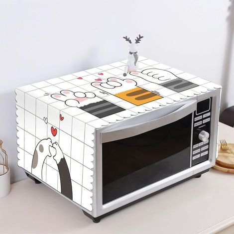 Funda para horno microondas, funda protectora antipolvo de algodón y lino para microondas, funda decorativa de tela antipolvo para electrodomésticos de cocina (huella de gato) (1/4)