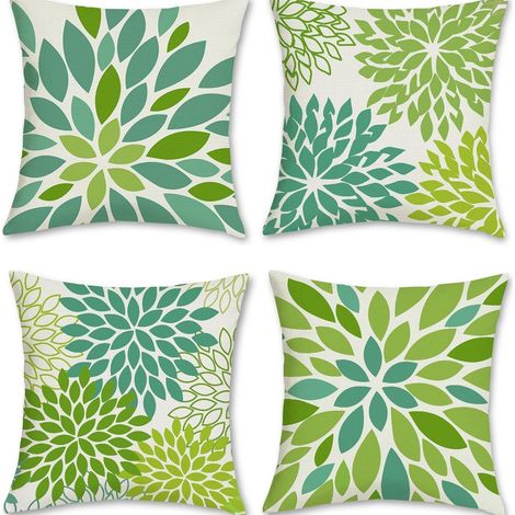 Housses de coussin 40x40 cm – Lot de 4 – Motif plantes tropicales, adaptées pour l'intérieur et l'extérieur
