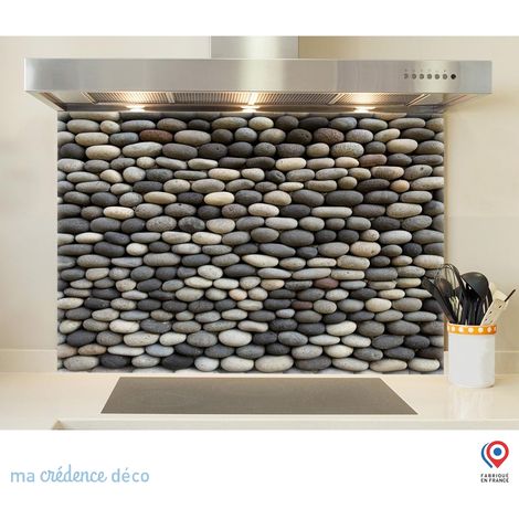 Fond de hotte : Mur de galets - Verre trempé - 90 cm - 60 cm (1/5)