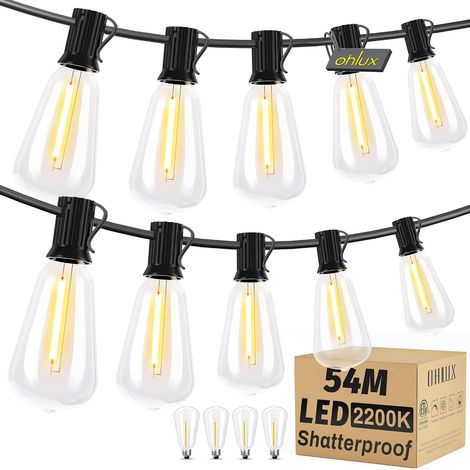 Guirlande extérieure 9m Noël, 17 LED ST38 2200K Blanc Chaud, IP65 Etanche, Extensible, Classe Énergétique F, UKCA/CE, pour Jardin Terrasse Pavillon (1/5)