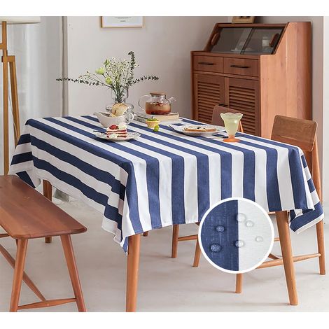 Tovaglia Antimacchia Idrorepellente Fantasia Rigata Tinta Unita In Tutte Le Misure Antiscivolo Proteggi Tavolo Copritavolo A Righe Quadrata Rettangolare Cucina Salotto Interno Esterno Riviere Riga Blu (1/3)