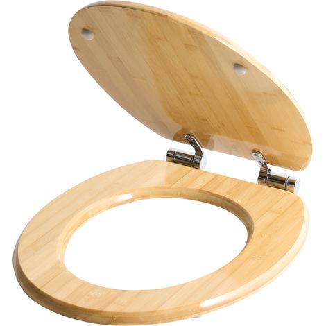 Asiento para inodoro escandinavo acabado brillante 42 x 35 cm distancia entre orificios 16 cm bambú marrón claro Cuareim