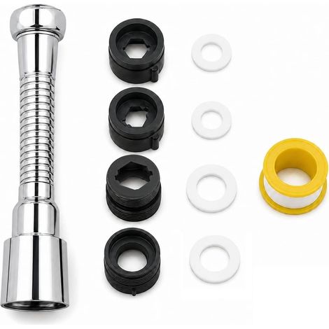 Rallonge Robinet 14 cm, Embout Robinet Flexible Cuisine avec 2 Modes de Jet, Économiseur d’Eau, Anti Éclaboussures, Adaptateur Inclus pour Évier et Lavabo, Aérateur Orientable 360° (1/5)