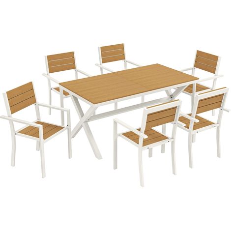7-teiliges Gartenmöbelset, Aluminiumrahmen, Teak-Finish