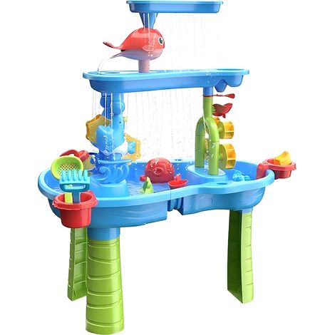 Relaxdays tavolo gioco acquatico, 3 ripiani, accessori, HxLxP:85x63x42,5 cm, cucina acqua e sabbia, plastica, colorato (1/5)