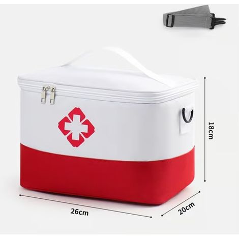 Trousse de premiers secours polyvalente grande capacité pour la maison, blanche et rouge, taille M (1/5)