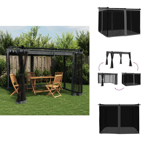 Tonnelle avec parois en filet anthracite 3x3 m acier - Gazebo - Tonnelle - Abri Solaire - Parasol - Terrasse (1/5)