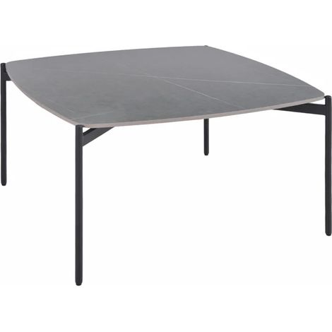 Table basse carrée en céramique gris marbré et métal noir - JERRY
