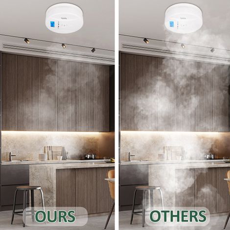 Détecteur de monoxyde de carbone et de fumée 2 en 1, alarme incendie et monoxyde de carbone pour la maison et la cuisine, écran LED. (1/5)