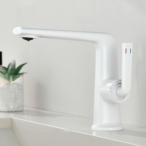 Robinet Mitigeur pour Lavabo Salle de Bain Monotrou Robinet Lavabo Monocommande eau Chaude et Froide Blanc (1/3)