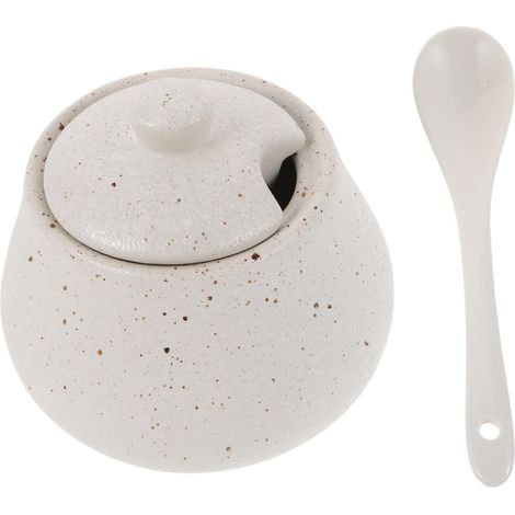 Pot à Condiments en Porcelaine avec Cuillère 150 Ml, Finition Glacée Blanche, Résistant la Chaleur, pour Usage Domestique et Restauration, pour Sel, Sucre et Sauces, Set (1/5)