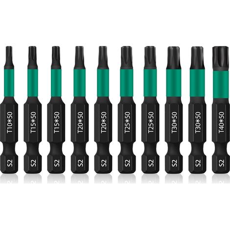 Lot de 10 embouts de tournevis, tige hexagonale 1/4", 50 mm de long avec boîte (1/5)