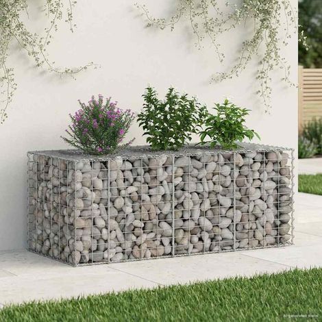 Gabionen Hochbeet Silber 140 x 60 x 55 cm Verzinkter Stahl
