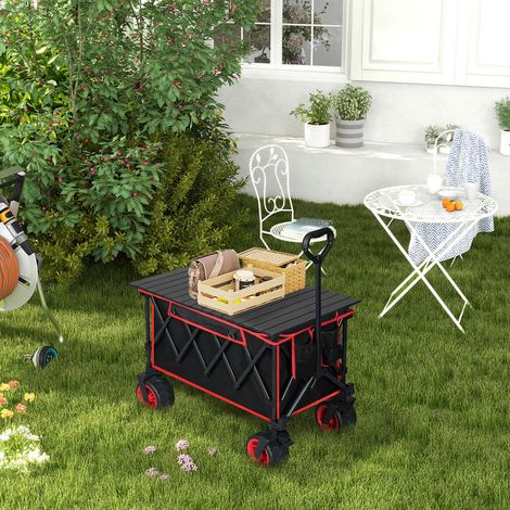 WOLTU Bollerwagen Faltbar Transportwagen Klappwagen mit aufrollbarer Tischplatte, Gartenwagen Handwagen Strandwagen mit Bremsen für alle Gelände, 120kg belastbar, Schwarz+Rot (1/5)