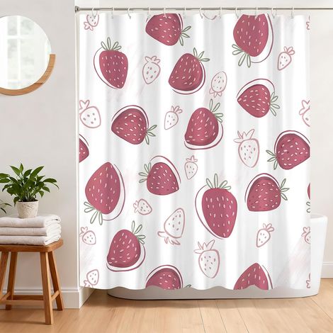 Rideau de Douche Anti Moisissure 180 x 180 cm Rideau Douche Motif Fraise Tissu Polyester Imperméable Lavable Rideau Baignoire avec 12 Crochets (1/5)