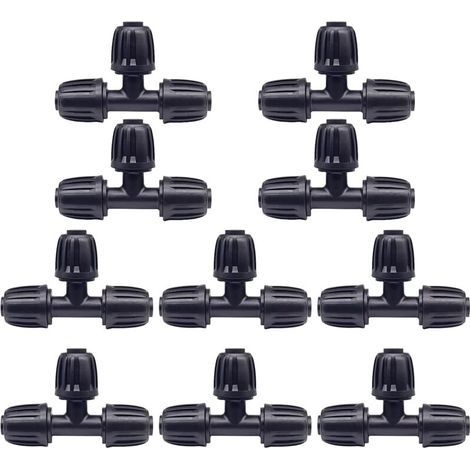 Lot de 10 raccords pour tuyau d'arrosage, raccords en plastique à 3 voies, adaptateur d'arrosage 16 mm, accessoires d'arrosage pour robinet. (1/5)