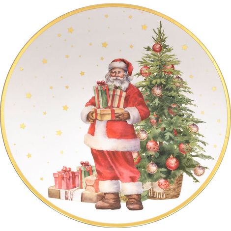 Lot de 12 assiettes de présentation Noël – Motif Père Noël – Polypropylène – Rond 33 cm – Réutilisables et élégantes – Toilinux