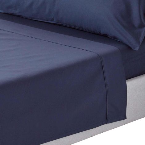 HOMESCAPES Navy Blue Egyptian Cotton Flat Sheet 200 Thread Count, King Size - Navy Blue