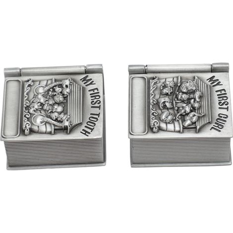 2 Boîte souvenir,alliage de zinc,doublure velours,motifs gravés,pour dents et cheveux de bébé (1/5)