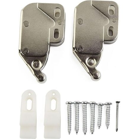 Set of 2 push-to-open cabinet door latches - Spring-loaded mechanism for kitchen cabinets, wardrobes, and drawers - No handle required - ABS material (1/5)
