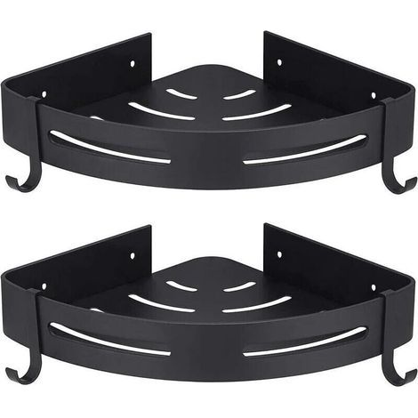 Aiperq Tigrezy Etagére Douche d'angle Noir sans Perage Rangement Salle de Bain Douche Accessoire Salle de Bain Support Porte Savon Douche Aucun Antirouille en Aluminium Lot de 2 avec Crochets (1/4)