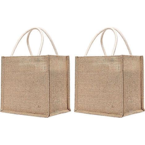 Lot de 2 sacs cadeaux en toile de jute, pochettes à main, pochettes de courses, sacs fourre-tout simples en toile de jute-26X26X18CM-Khaki (1/4)