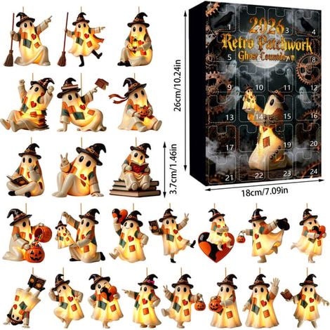 Pendentif fantôme lumineux vintage patchwork pour Halloween – Décoration suspendue rétro GJ884-10 Pendentif plat en acrylique (1/5)