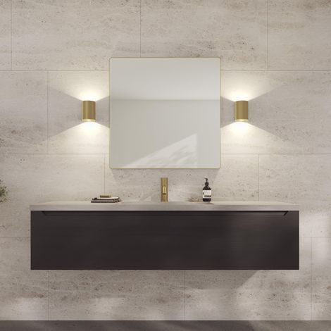 Miroir Mural doré avec Cadre - 80 x 80 cm - Miroir décoratif pour Salle de Bain, Salon, Chambre à Coucher et Couloir - Miroir Minimaliste et élégant en Laiton brossé (1/5)