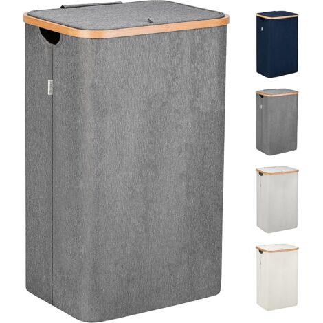 Panier a Linge Sale Gris - XL 100 Litres - Grands Paniers à Linge avec Couvercle et Anses - Corbeille a Linge pour Chambre - Bac a Linge Sale de Salle de Bain en Bambou (1/5)
