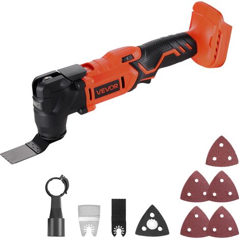 VEVOR Outil Multifonction Oscillant Sans Fil 20 V avec 6 Vitesses Variables 8500-17000 OPM, Angle Oscillation 3,2°, Accessoires de Scie, Lampe de Travail LED, pour Poncer, Couper, Batterie Non Incluse