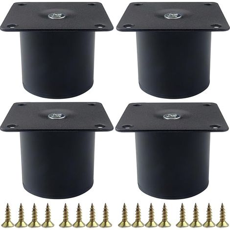 Pieds de meubles ronds en métal noir avec vis de montage pour lit et plan de travail (10 cm) (5 cm) (1/5)