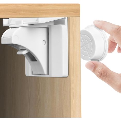 Serrures magnétiques pour armoires et tiroirs, 12 serrures avec 3 clés, serrure magnétique invisible, tiroir sécurisé, aucun perçage ni vis requis, blanc (1/5)