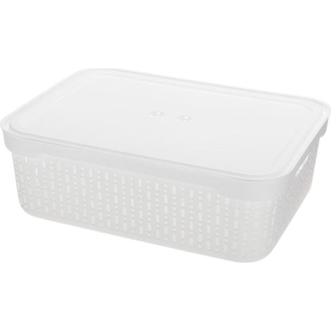 Cestino portaoggetti in plastica con coperchio per bagno, cucina e ufficio, dimensioni 39x30x13 cm, colore bianco, marca Lidia. (1/5)