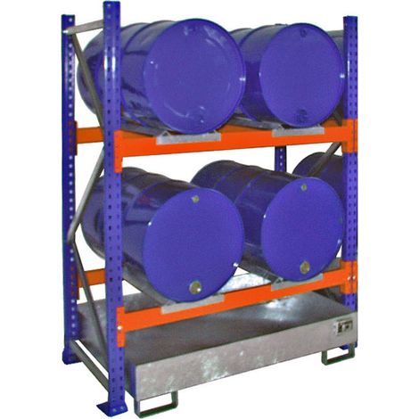 Bauer Anbauregal 3001 für Fässer mit 2 Ebenen, Auffangwanne ohne Gitterrost, 4x200l liegend