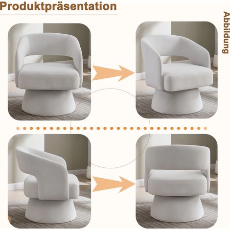 Fauteuil d'accent pivotant 360°, moderne et confortable, en velours rond, dossier ouvert, rembourrage en mousse douce, pied rotatif en métal pour salon/chambre/bureau (1/5)