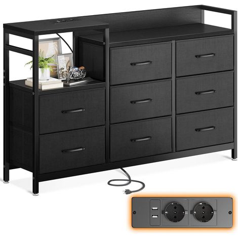 Kommode mit 8 Stoffschubladen, 2 USB & 2 AC-Anschlüssen, Schwarz (1/5)