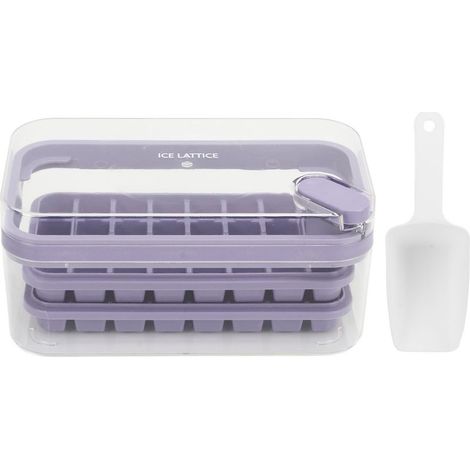 Bandeja para cubitos de hielo de doble pared con 32 compartimentos y tapa de fácil extracción, color morado. (1/5)