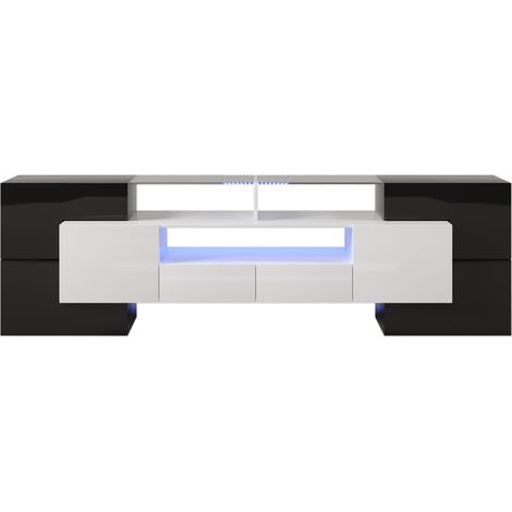 Mobile TV moderno 200 cm bianco e nero lucido con LED e vano contenitore (1/5)