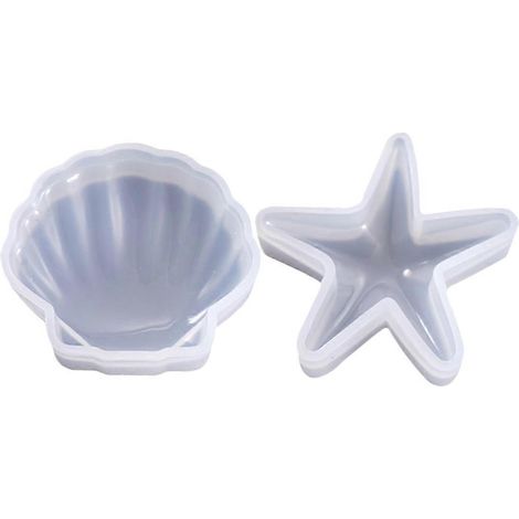2 Stück DIY Silikonformen, Silikon-Kunstformen, Seestern-Muschelform, Teller-Bastelformen-8.5x6x2cm-White (1/3)