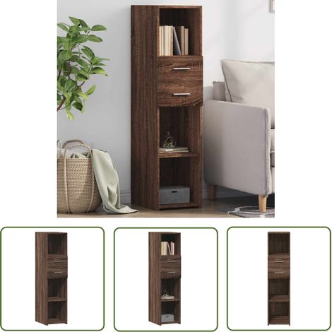 The Living Store Highboard Braun Eichen-Optik 30x42,5x124 cm Holzwerkstoff - Sideboard - Hochschrank - Wohnzimmermöbel - Eiche Optik - Holzwerkstoff (1/5)