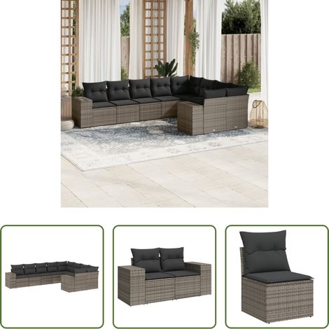 Gartensessel - 9-tlg. Garten-Sofagarnitur mit Kissen Grau Poly Rattan (1/5)