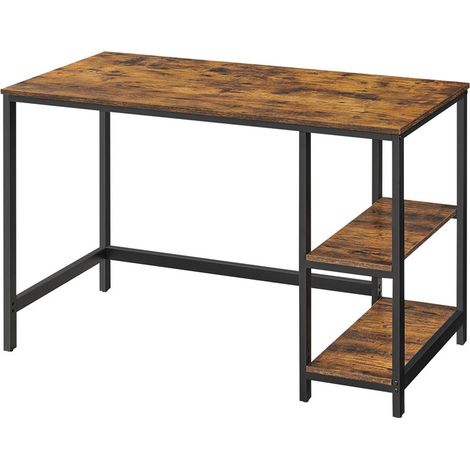 Table d’Ordinateur, Bureau avec Rangement, avec 2 Étagères Réversibles, Poste de Travail, pour Télétravail, Salon, Cadre en Acier, Style Industriel, Marron et Noir (1/5)
