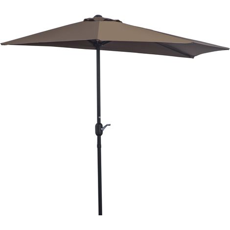 Demi-parasol 2,7 x 1,4 m, parasol de balcon avec mécanisme à manivelle pour l'ouverture et la fermeture, 5 baleines métalliques, polyester 180 g/m², marron café