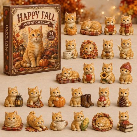 Chat roux feuilles mortes calendrier avent 2026 2D boîte surprise