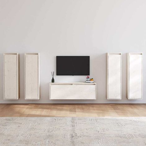 Meubles TV 5 pcs pour Salon - Armoire TV Blanc Bois massif de pin BV958452 - BonneVie (1/5)