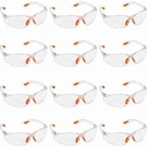 Lot de 12 Lunettes de Sécurité Transparentes - Lunettes de Protection avec Verres en Plastique, Pont-de-Nez et Embouts de Branches en Caoutchouc pour Plus de Confort - Lunette Transparente PPE (1/5)