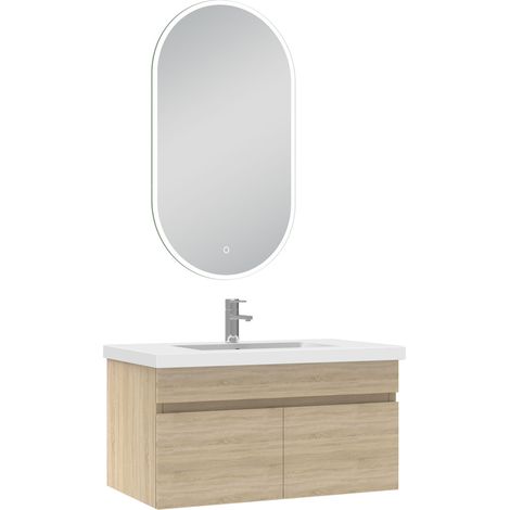 Ocean meubles simple vasque 80cm vasque + miroir lumineux Chêne Wotan (1/5)