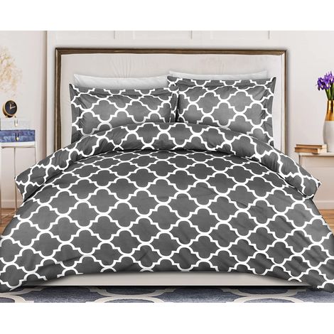 Parure de lit Double avec Housse de Couette imprimée, pour lit Double avec 2 taies d'oreiller Fermeture éclair Microfibre brossée Ultra Douce. Gris (Double (200 x 200 cm), Gris) (1/5)
