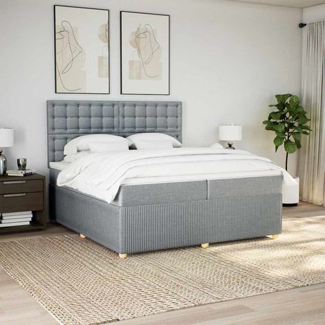 Cama box spring con colchón tela gris claro 200x200 cm (1/5)